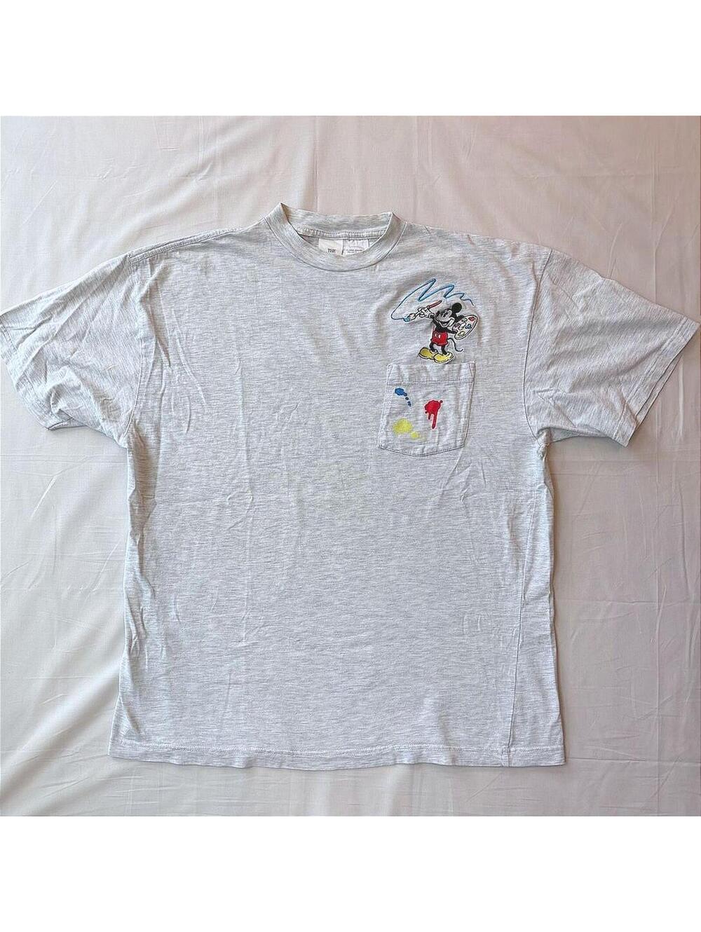 VTG 90s Disney Store Mickey Mouse Artist Painter Pocket T-Shirt Heather Gray XL